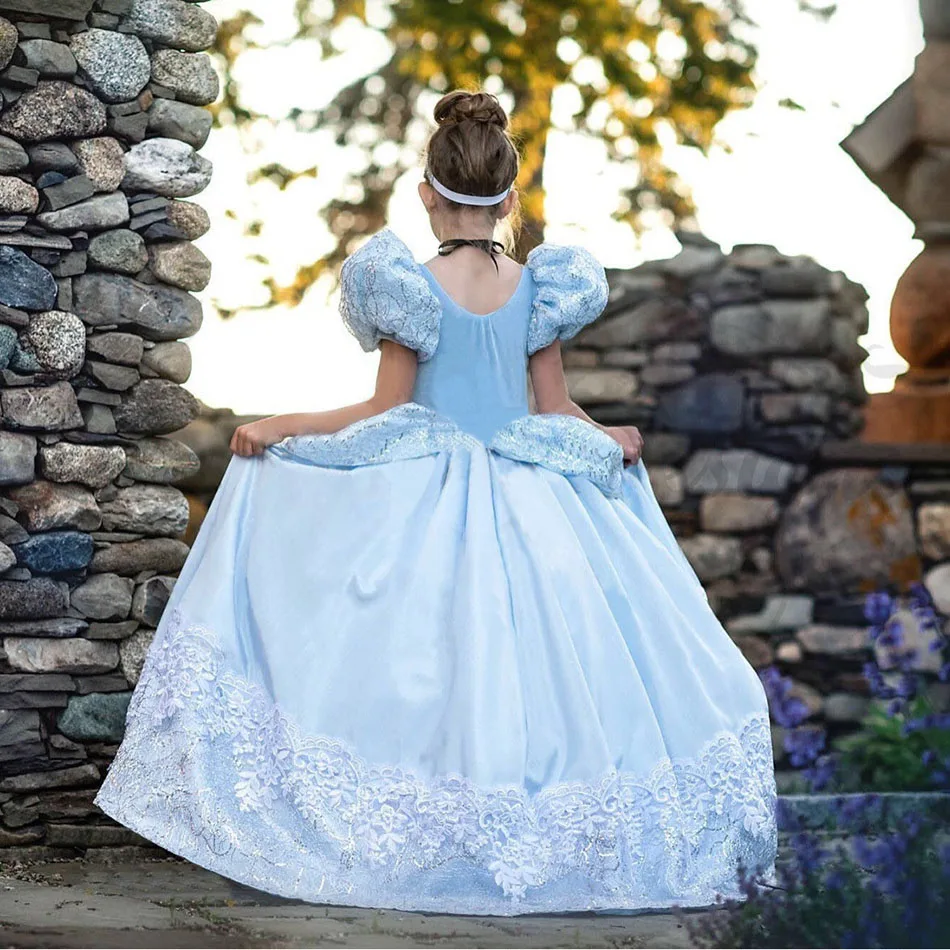 Girls Deluxe Fluffy Cinderella Dress Up Children Halloween Princess Costume Kids Birthday Christmas Carnival Wedding Party Gown