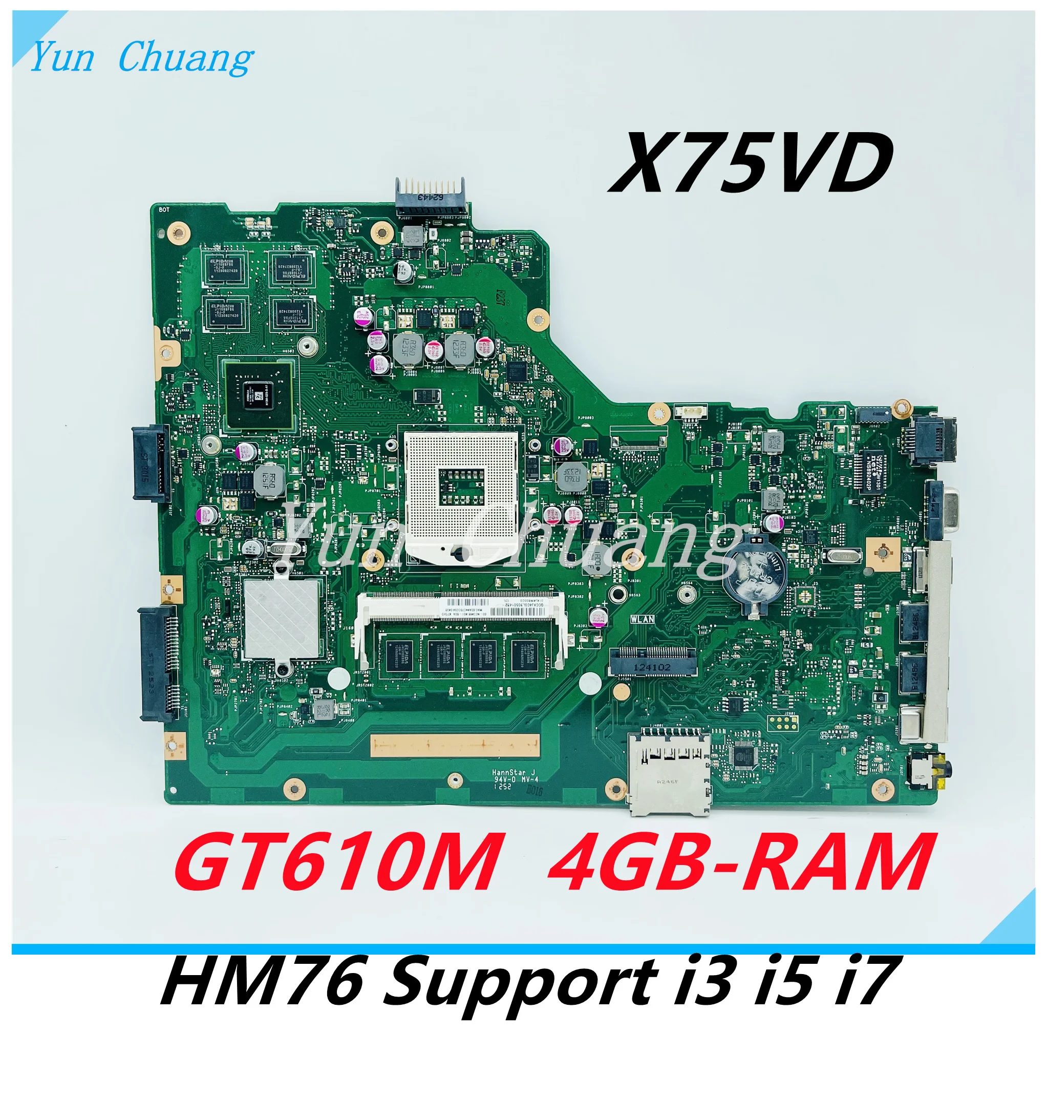 X75VD REV:2.0 Mainboard For ASUS X75VC X75VB X75VD X75V Laptop motherboard With 4GB-RAM GT610M GPU Support i3 i5 i7 CPU DDR3