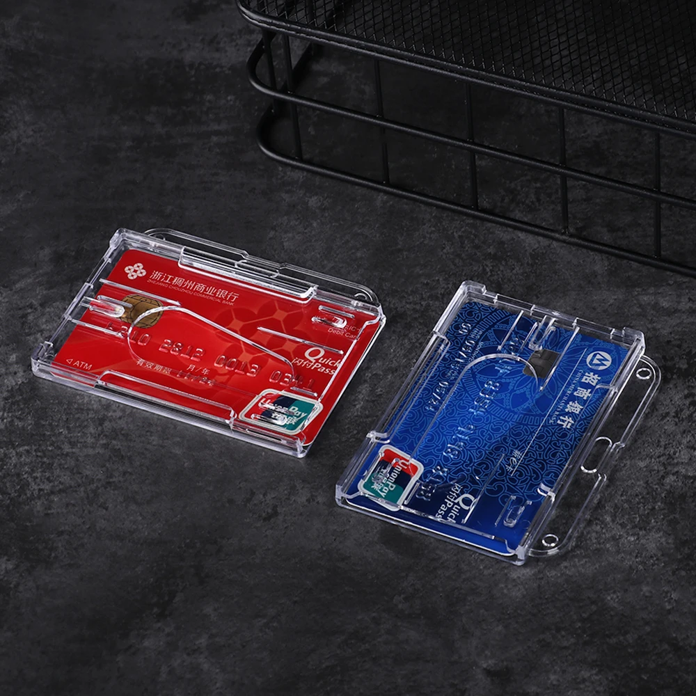 2020 Durable Multi-use Hard Plastic Work ID Card Sleeve Badge Protector Cover Case Practical Double-sided Card Holders