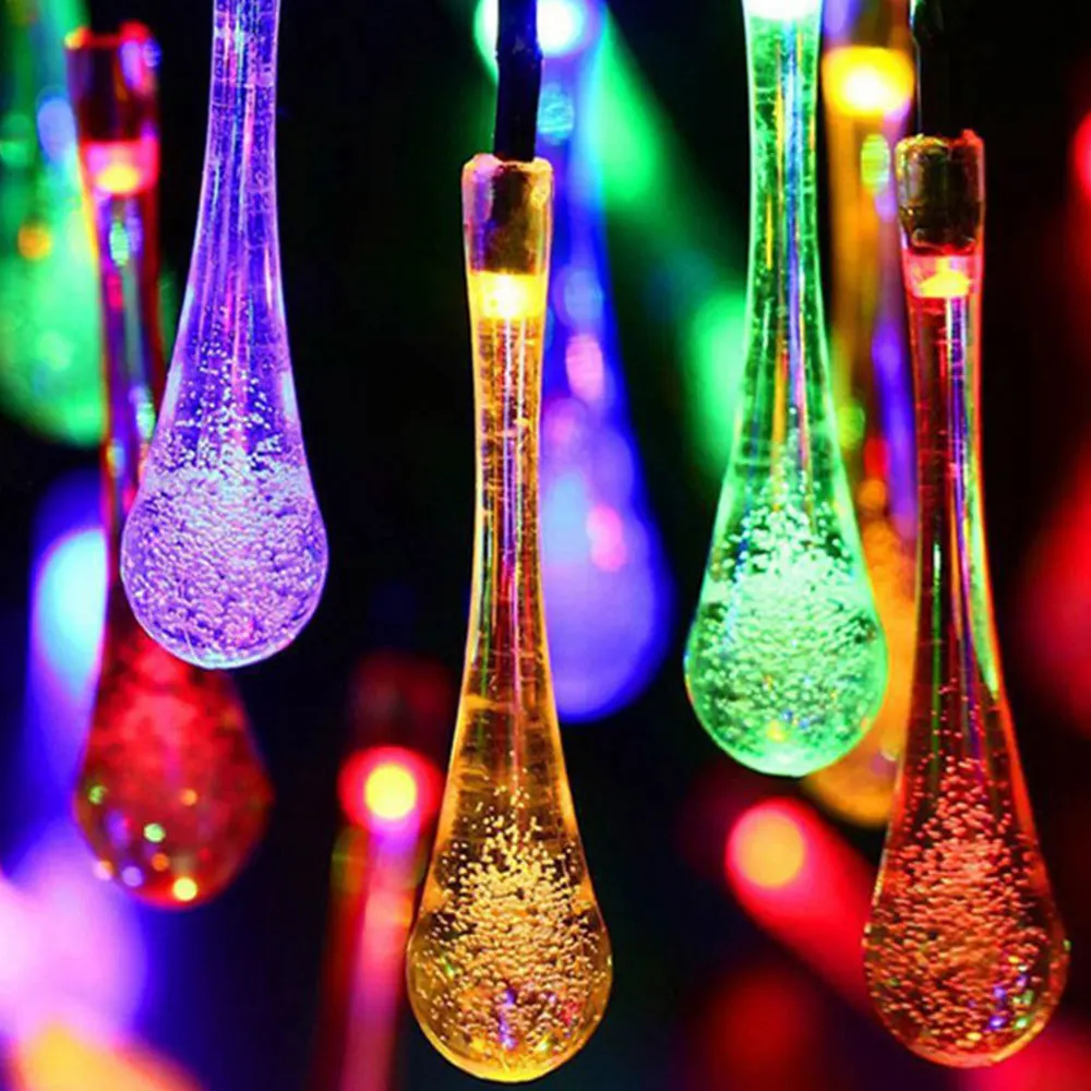 50/100LED Solar Water Drop Light String 8 Files Waterproof Garden Holiday Decoration Bulb Light Strip For Christmas Wedding