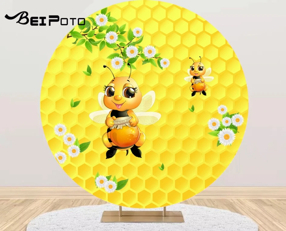 

Customize Baby bee honeycomb Round Photography Background Circle Backdrop shower Photo Studio Birthday Party Table Cover Y741