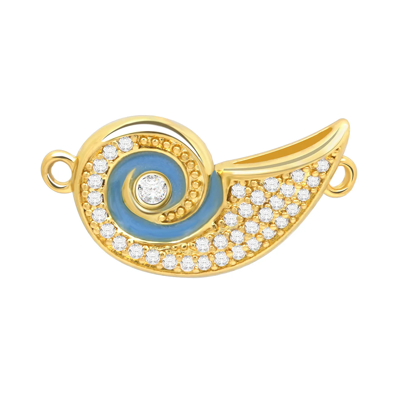 White Cubic Zirconia Crystal Gold-plated Blue Enamel Sea Snail Charm Connector For Necklace Bracelet Makings Wholesale Jewelry