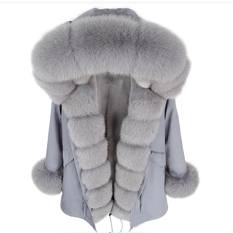 

2023 Fashion Winter Jacket Women Real Fur Coat Natural Real Fox Fur Collar Loose Long Parkas Big Fur Outerwear Detachable