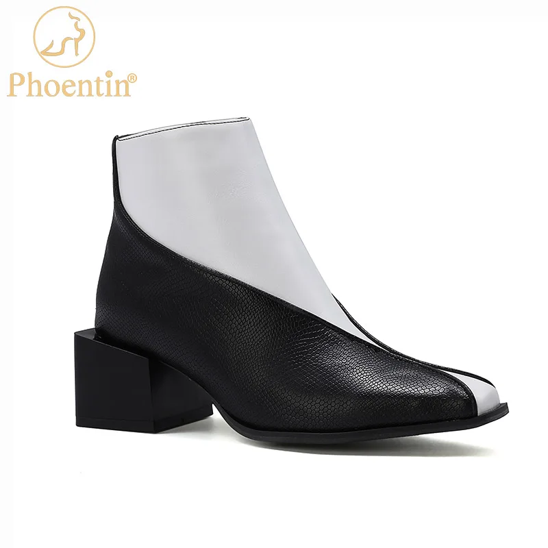 Phoentin black & white ankle boots large size shoes women middle heels snake print women\'s shoes 2020 large size 47 48 FT1027