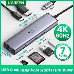 UGREEN-USB C 허브 4K 60Hz c형, HDMI 2.0 RJ45 USB 3.0 PD 100W 어댑터, Macbook Air Pro iPad Pro M1 PC 액세서리