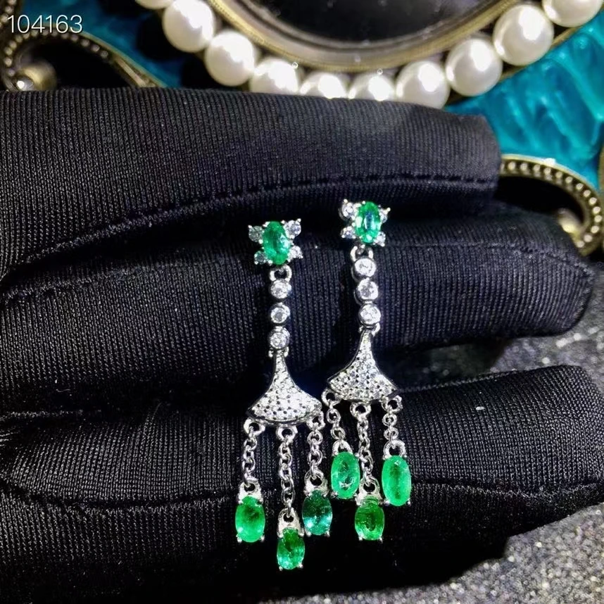 KJJEAXCMY fine Jewelry 925 Sterling Silver Natural emerald Girl new noble earring eardrop Support Test Chinese style