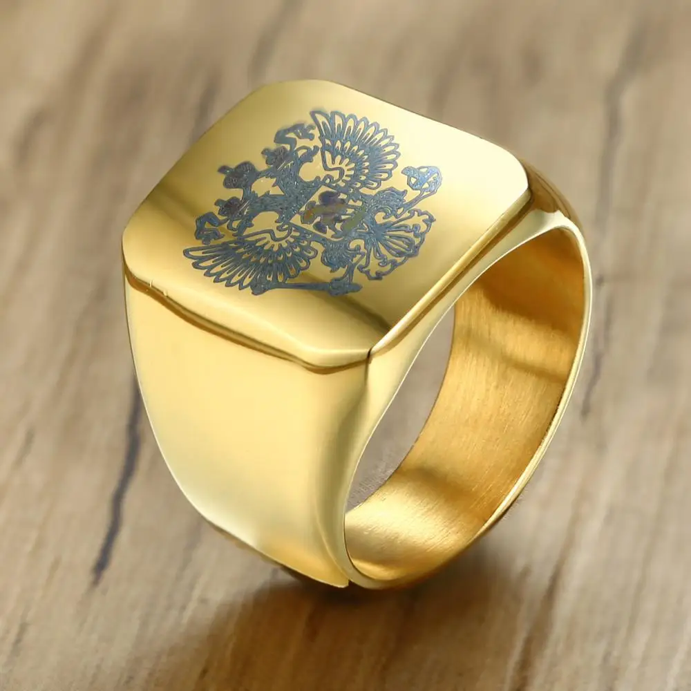 Titanium Steel New Product Launched, Men's Trendy Charm, Russian National Emblem Logo Ring, Three Colors Available