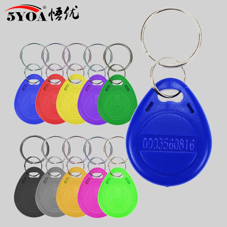 5YOA 100pcs TK4100 EM4100 Read Only RFID 125KHz Color Proximity Keyfobs Key RFID Card Chip for Access Control Time Attendance