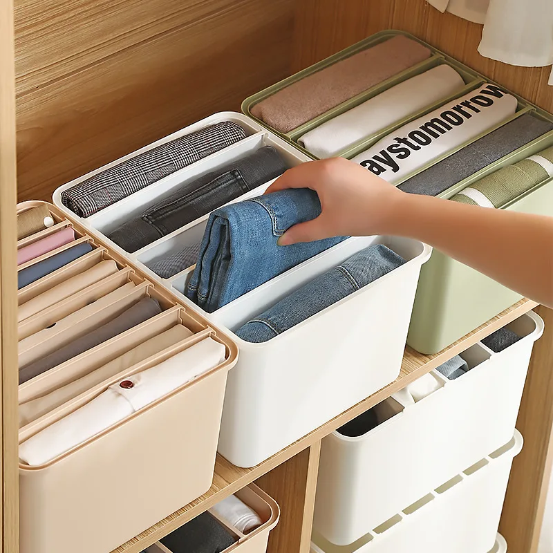 Clothing compartment storage box Plastic household wardrobe Underwear and trousers sorting box Adjustable and removable