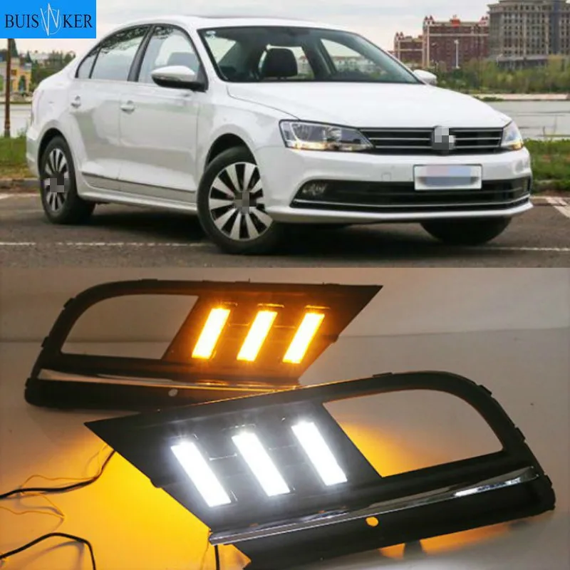 

LED DRL daytime running light for volkswagen sagitar jetta bora 2015-2018 with yellow turn signal and blue night running light