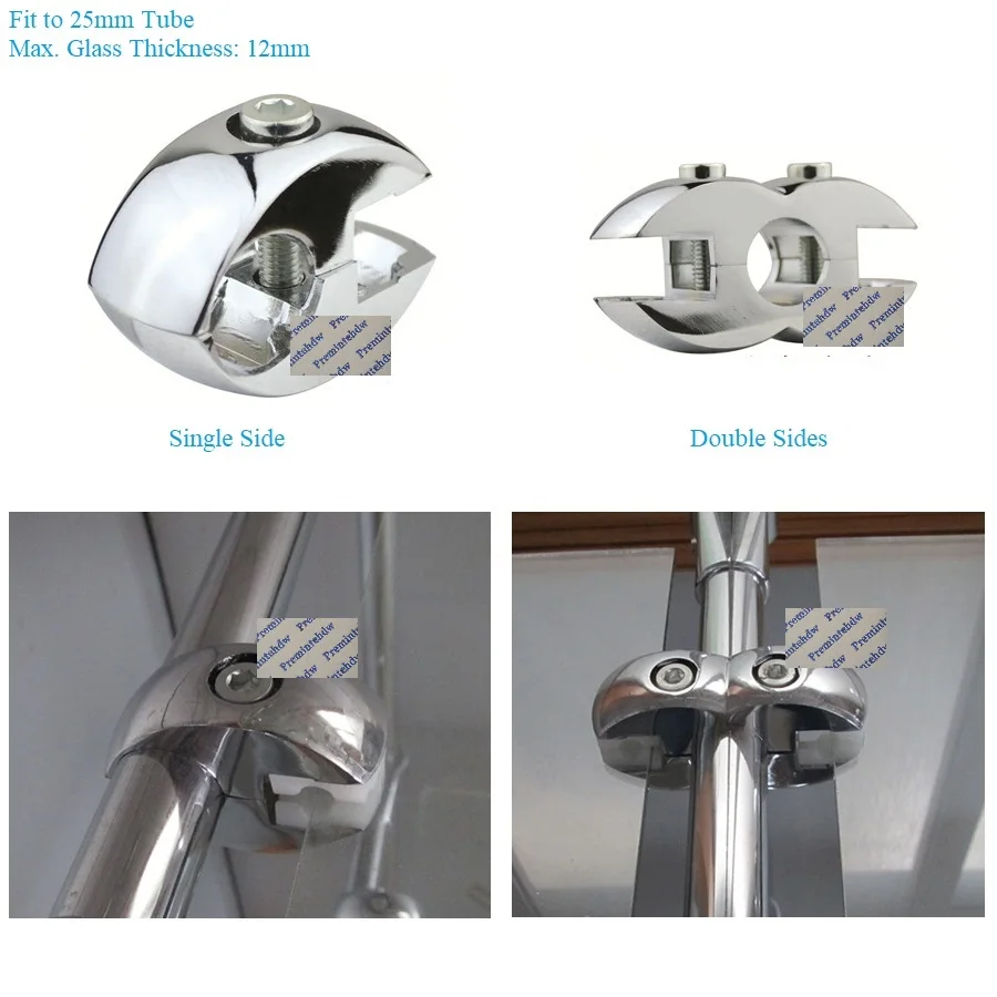 

4Pcs Chrome Aluminum Alloy 25mm Pipe Tube Clamp Fittings Single Double Side Glass Clip Display Stand Partition Shelf