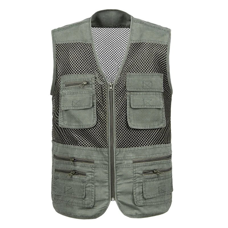 Gilet de pêche multi-poches pour homme, veste en fibre respirante, gilet à séchage rapide, grande taille, maille 2021, nombreuses poches