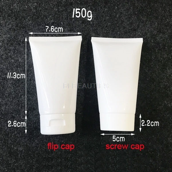 150g Empty White Soft Tube Facial Refillable Portable Traveling Tubes Squeeze Cosmetic Containers Cream Lotion Plastic Bottles