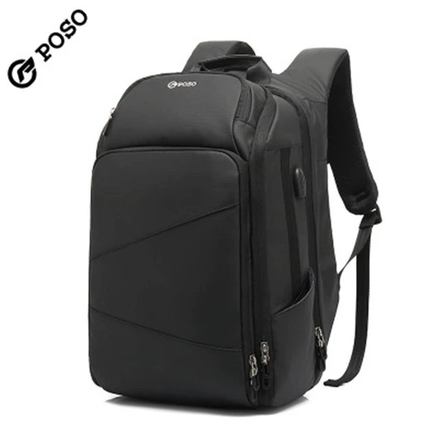 2024 POSO Backpack 17.3Inch USB Laptop Backpack Fashion Business Travel Backpack Anti theft Nylon Waterproof