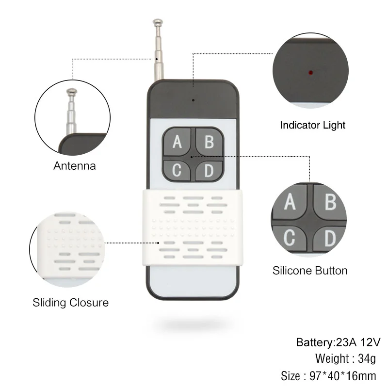 433MHz Universal Remote Control  AC220V 10A 4CH 2200W Rf Relay Receiver 1000m Transmitter and Controller Moudle for Garage/Door