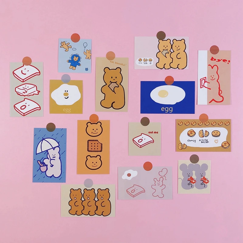 

Korean Creative Cartoon Biscuit Bear Card INS Style Postcard Cartoon Bedroom Decoration Diy Material Wall Decoration Sticker