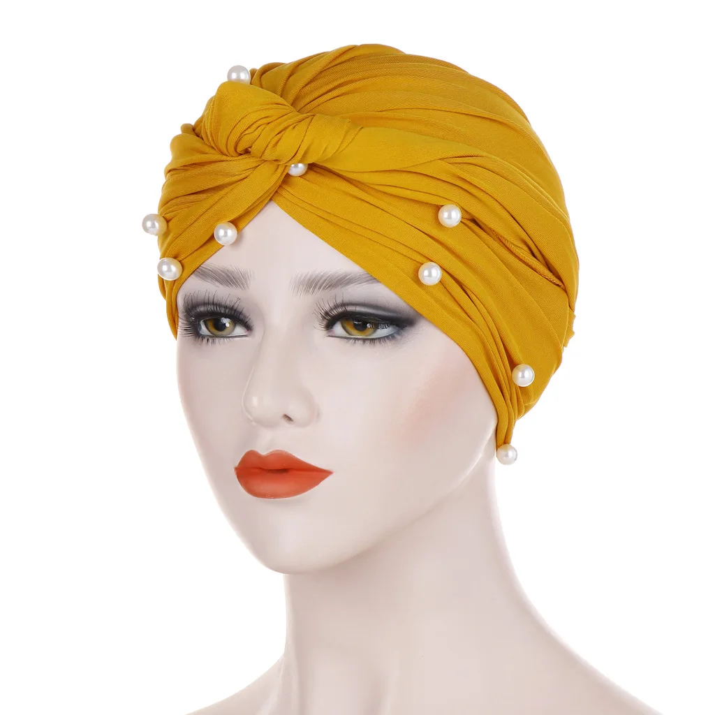 Muslim Fashion Women Elastic Velvet Pearls Turban Caps Islamic Hijab Bonnet Musulman Femme Headscarf Indian Hat Turbante Mujer