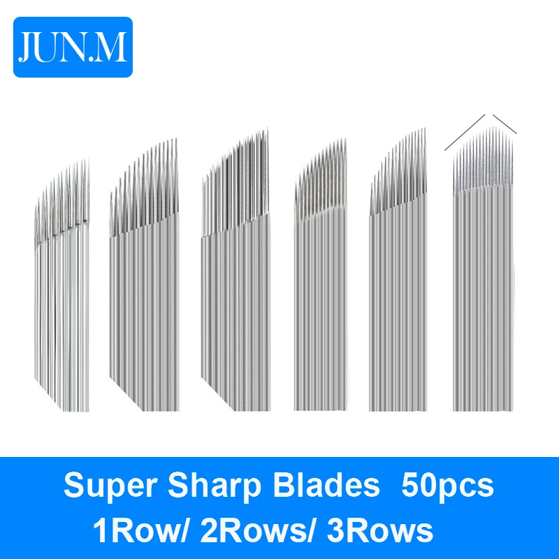 

50pcs Sterilized Disposable Microblading Eyebrow Needle Blade 2/3 Rows 18 Pin 14 15 16 17 F Pin Permanent Makeup Tattoo Needles