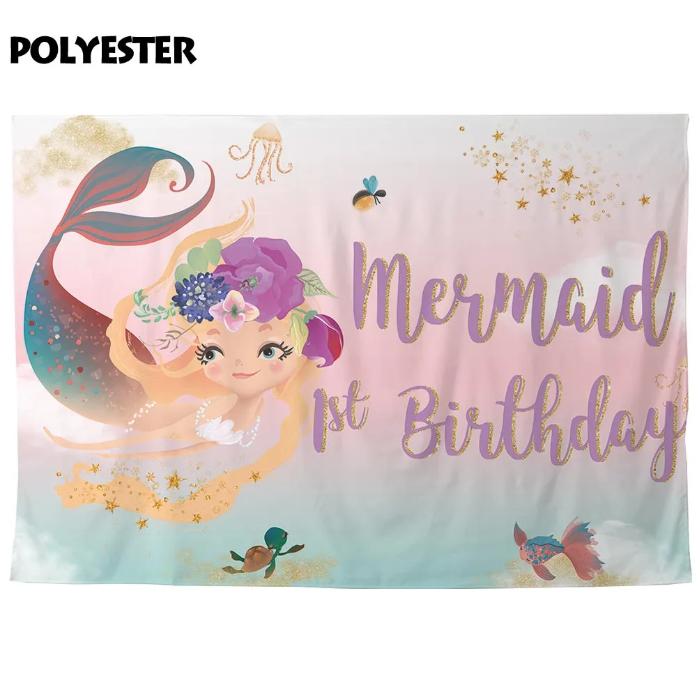 Allenjoy mermaid achtergrond photocall verjaardagsfeestje zoete meisje onderwater pastel kleur glitter sterren foto achtergrond photophone