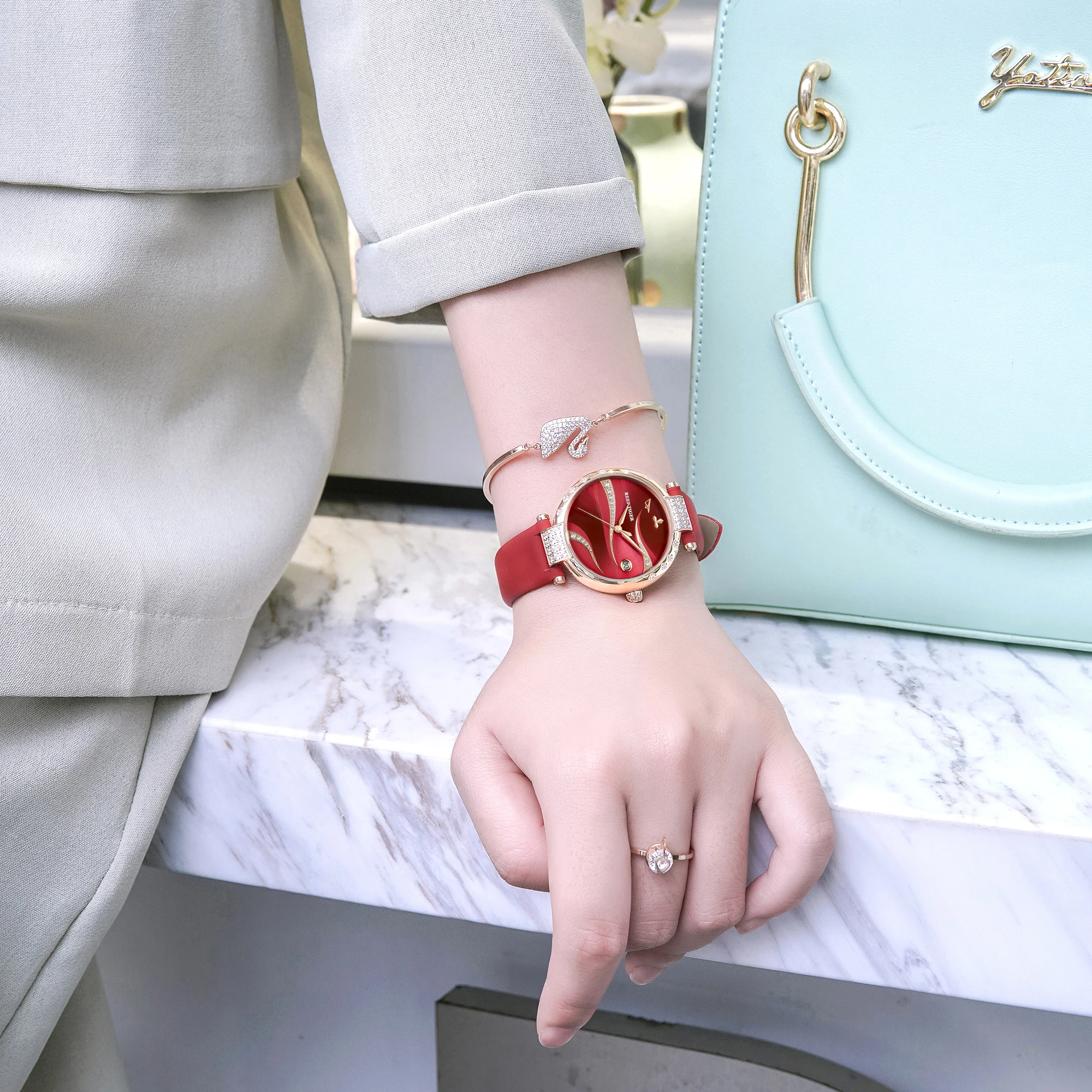 Reef Tiger women watches,lady automatic watch dress ladies mechanical wristwatch waterproof clock top luxury brand reloj mujer