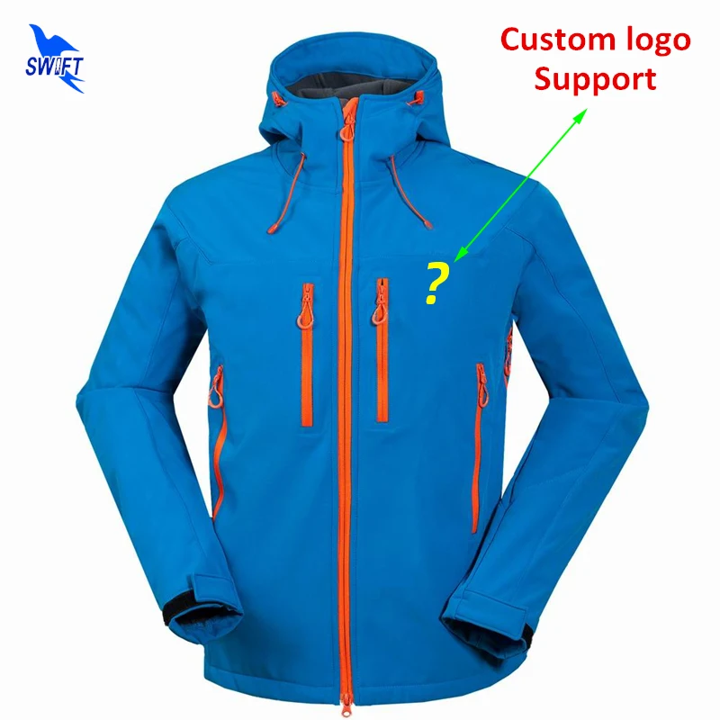 Customize LOGO Waterproof Hiking Clothing Thermal Fleece Softshell Jacket Men Hoodie Windproof Ski Climb Hunting Fishing Clothes