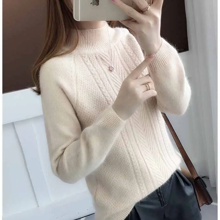 Autumn and winter new loose wind half-high turtleneck sweater women 100 short bottom sweate