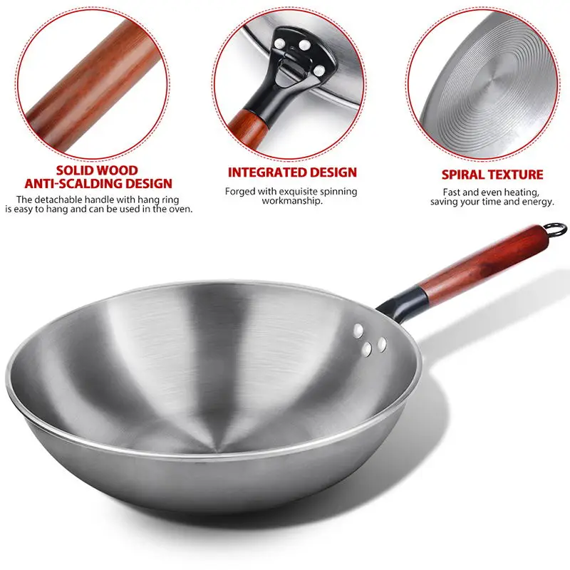 Wok en fonte antiadhésif, poêle en fer chinois pour la cuisine, moins de fumée d'huile, poêle en fonte, cuisinière à Induction, ustensiles de cuisine