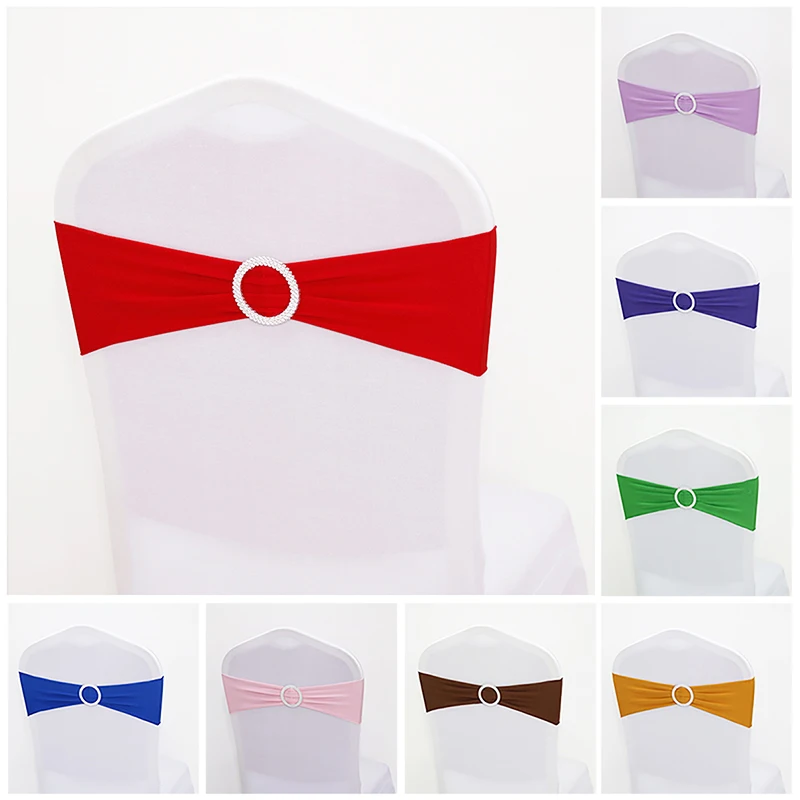 High Quality Spandex Band Bow with Round Ring for Banquet Party Decoration Event Wedding Elastic Chair Sashes