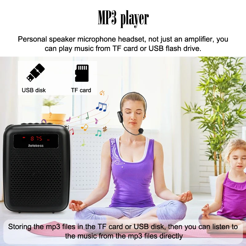RETEKESS PR16R Мегафон Портативный 12 Вт FM Запись Усилитель Голоса Учитель Микрофон Динамик Mp3-плеер FM-радио для туристического гида экскурсий на о...