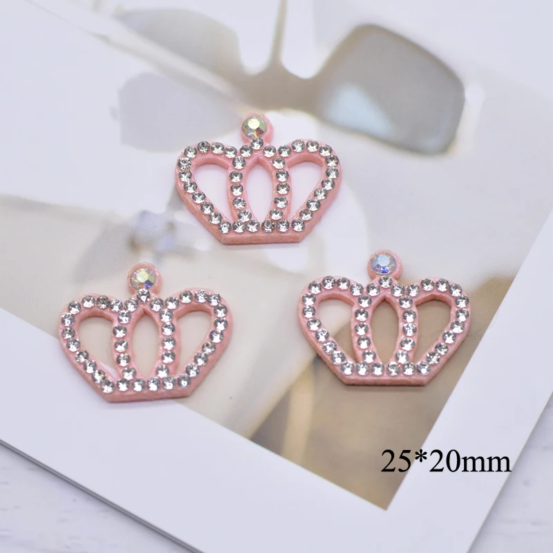 30Pcs Mini Pink Crown Rhinestone Patches DIY Crafts Stick on Scrapbooking Flatback Ornament Accessories