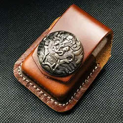 Retro Pixiu Handmade Genuine Leather Lighter Belt Case Waist Bag For Zippo Lighters Smoking Supplies Man Gift