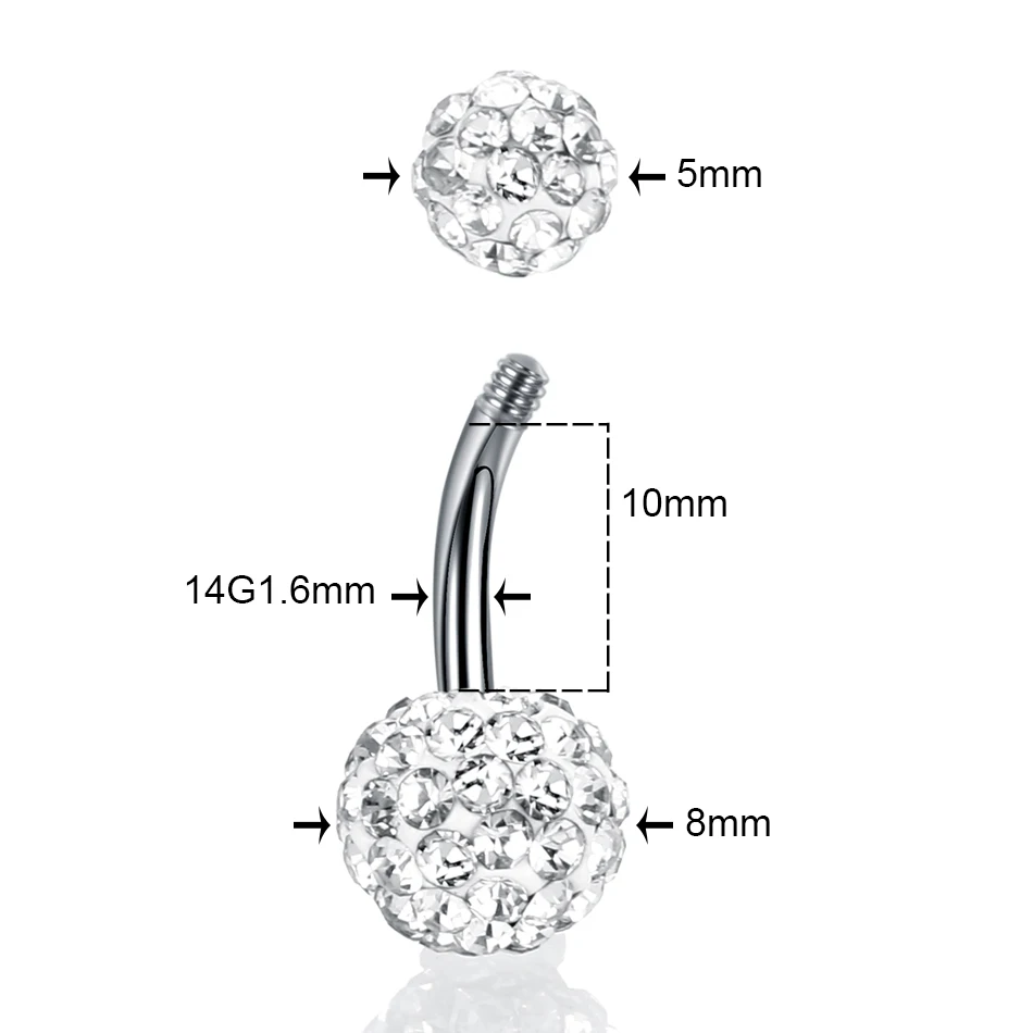 1Pc Surgical Steel Belly Button Ring Navel Piercing Nombril 14G Crystal Earrings Sexy Body Piercing Jewelry For Women Gift