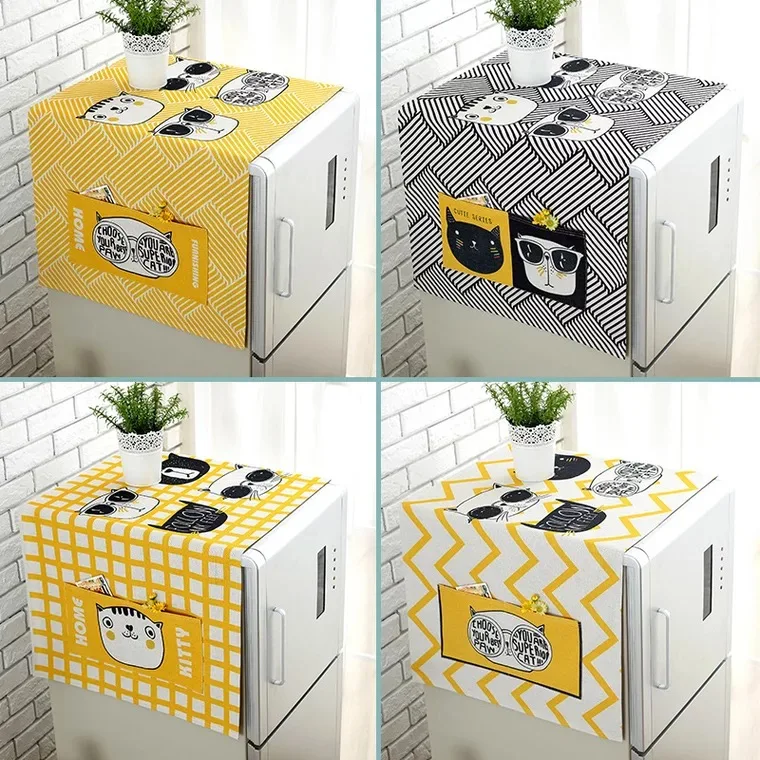 Washing machine cover cotton linen towel drum cloth single door refrigerator towel fabric bedside table dust cover with storage