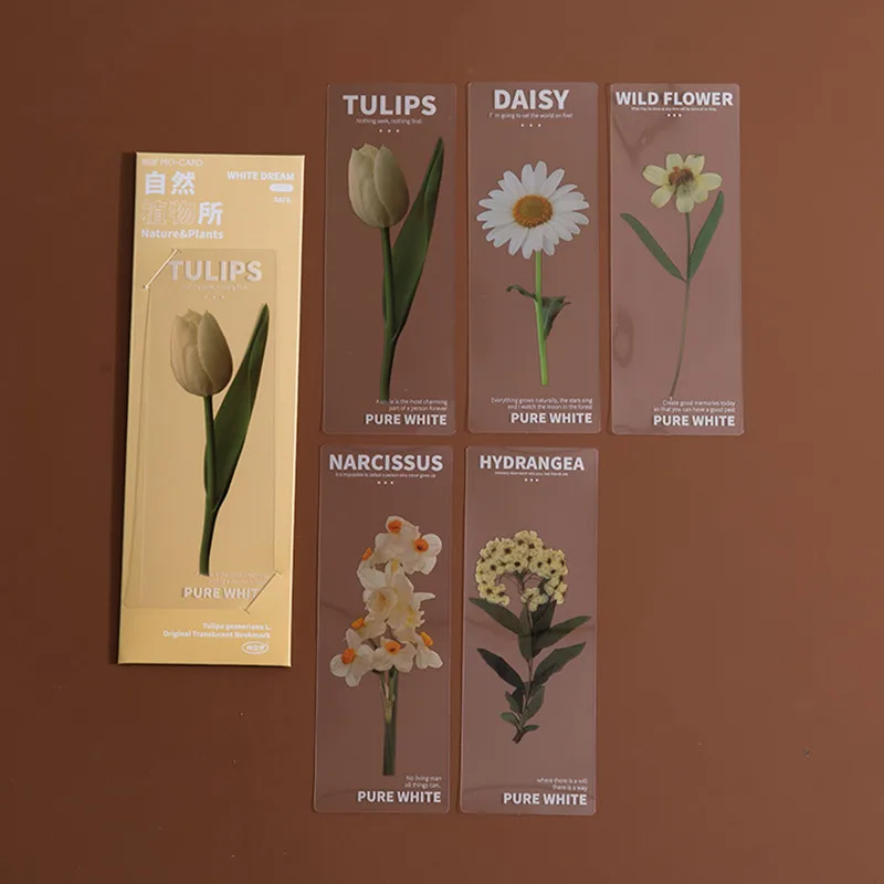 5pcs PET Translucent Bookmark Botanical Research Institute Daisy Flower Bullet Journaling Accessories Deco Book Mark Stationery