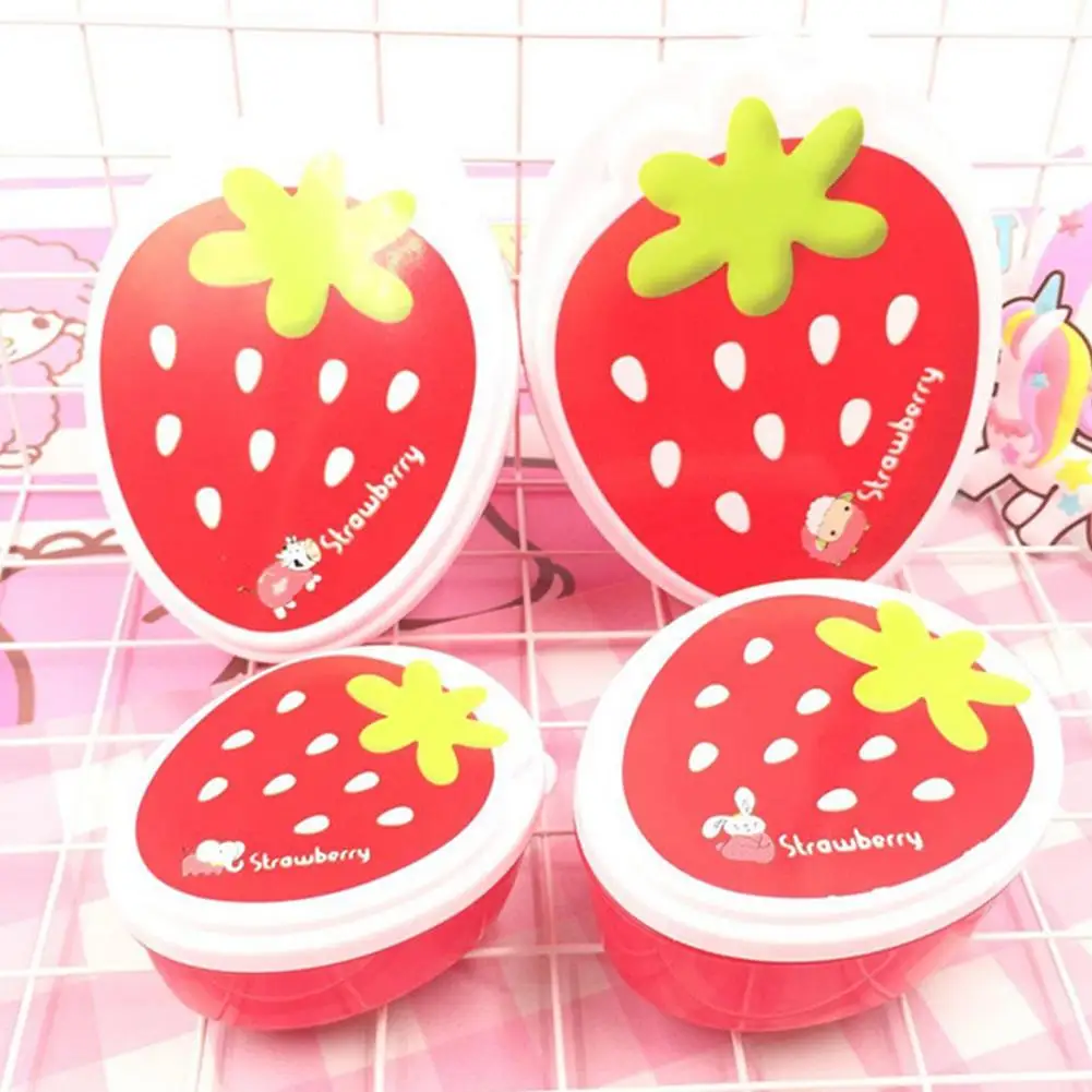 4pcs Microwave Lunch Box Strawberry-shaped Food Storage Container Children Kids School Portable Mini Crisper Fresh-keeping Box