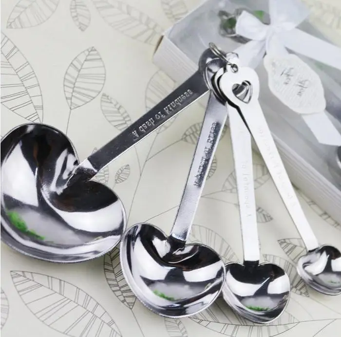 

Dhl 100 Set/400pcs Love Beyond Measure Heart Shaped Measuring Spoons+wedding Favors Gifts Wholesale