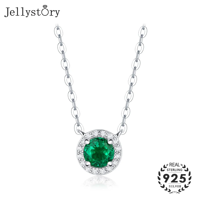 

Jellystory luxury 100% real s925 sterling silver 5mm round shaped emerald gemstones pendant necklace jewelry for female wedding