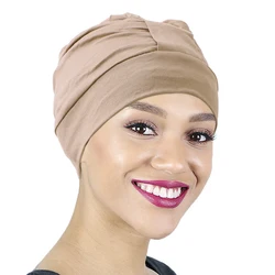 Turbante de algodón para mujer, gorro de cobertura completa para dormir de noche, Hijab interno, gorro elástico musulmán, gorro de quimio para la pérdida de cabello, Turbante