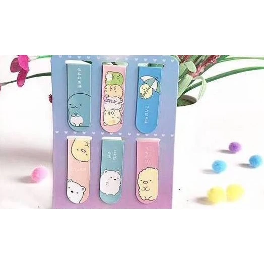 6 Pcs San-X Sumikko Gurashi Cute animal Magnetic Bookmarks Book Paper Clips kids Page Holder Stationery Office boy girl gift