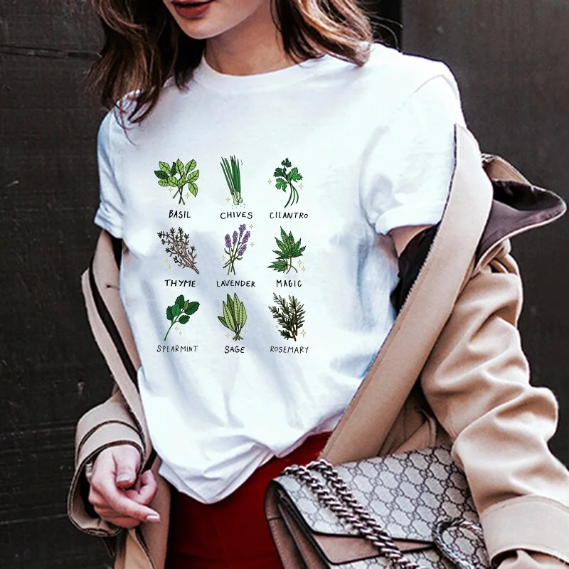 My Favorite Herbs Planet Flower Graphic Tee 70s Fashion Korean Cute Kawaii Retro Style Harajuku Hipster Women Tee T Shirt Tops