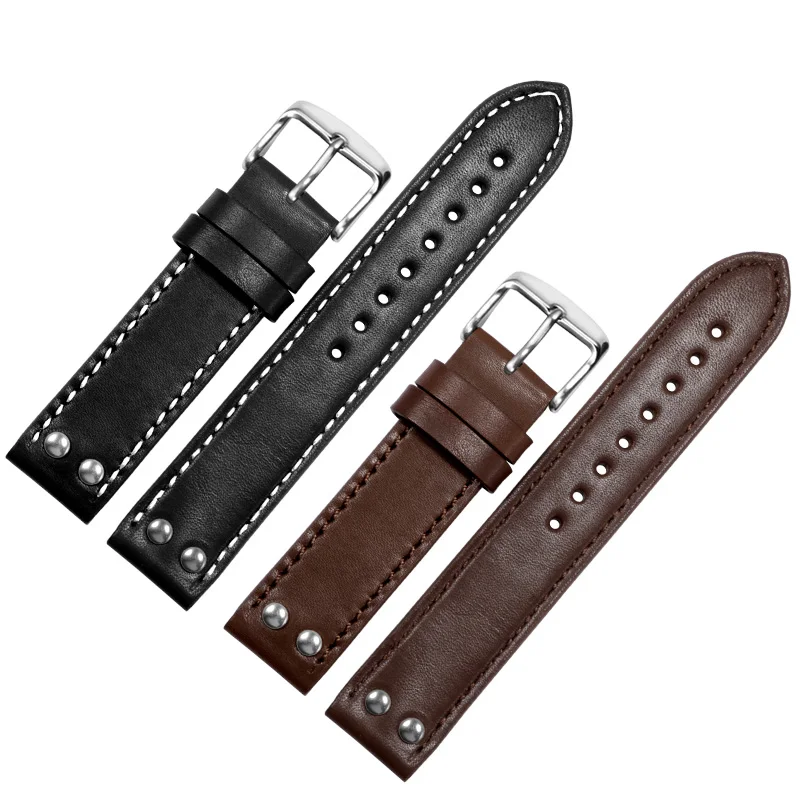 Yopo 20 22mm Genuine leather strap  black army green khaki brown with nail bracelet Replacement belt for men's watch accessories