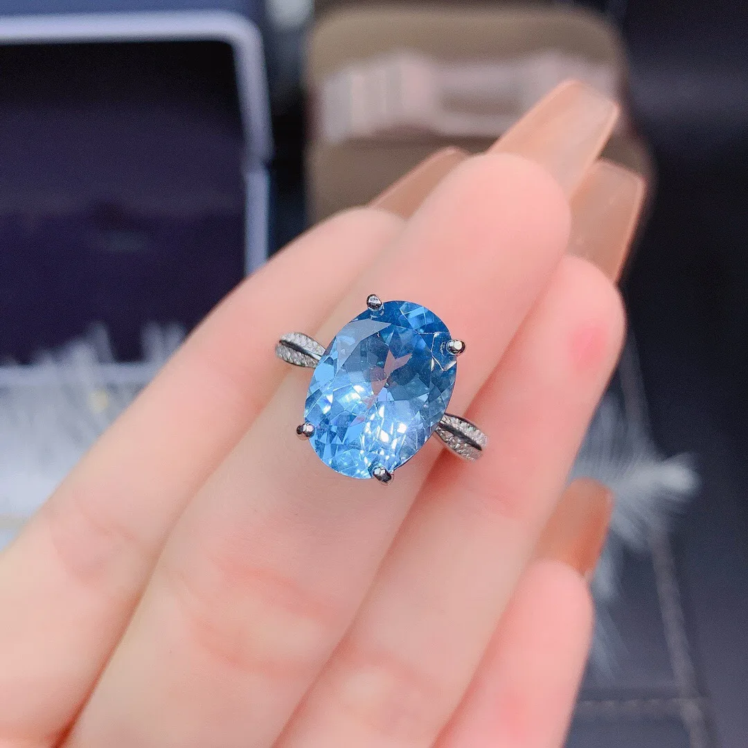 

S925 Sterling Silver Natural Topaz Ring New Accessories Exquisite Luxury Ladies Glamour Party Engagement Summer 10*14mm