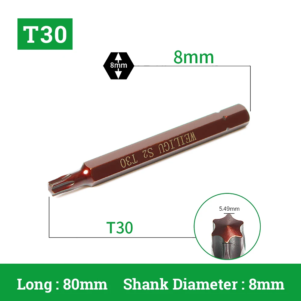 Bits For Screwdriver Wrench Torx Screw Drive T20 25 27 30 40 - 55 Magnetic 8mm Impact Bit Set Electrician Screwdriver Mini Tools