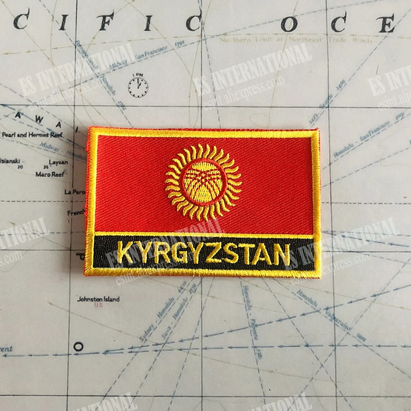 KYRGYZSTAN National Flag Embroidery Patches Badge Shield And Square Shape Pin One Set On The Cloth Armband   Backpack Decoration