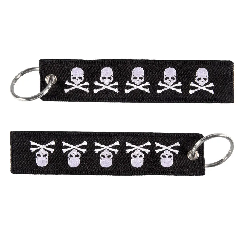 Fashion travel accessories luggage tag Embroidery Dangerous Skull Black tag With Keyring Keychain for Aviation Gifts 3PCS