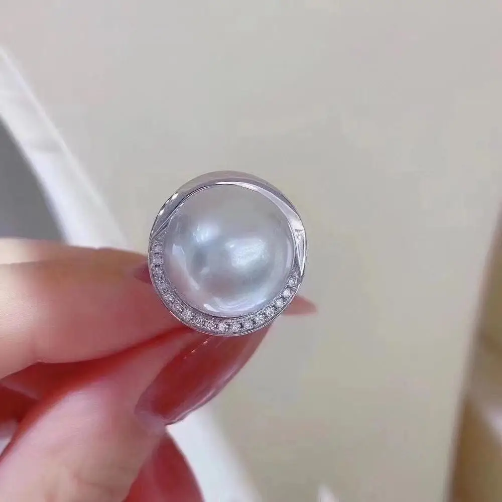 

Solid s925 Sterling Silver Round 11-12mm Nature Fresh Water White Pearl Rings for Women Fine Presents