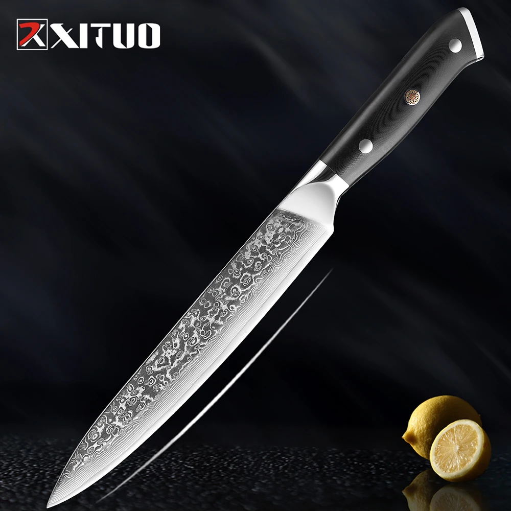 

Japanese Damascus VG10 Steel Slicing knife 8inch pro Sharp Chef Knife Kitchen Cleaver Knife Sharp Black G10 Ergonomics Handle