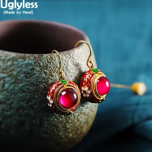 Bộ đồ trang sức bạc 925 xấu xí cho phụ nữ, hoa tai tráng men, đá quý, cung điện, người Indonesia, ballerina phong cách, thời trang 6 Bán bạc chính Bali 925 - №4