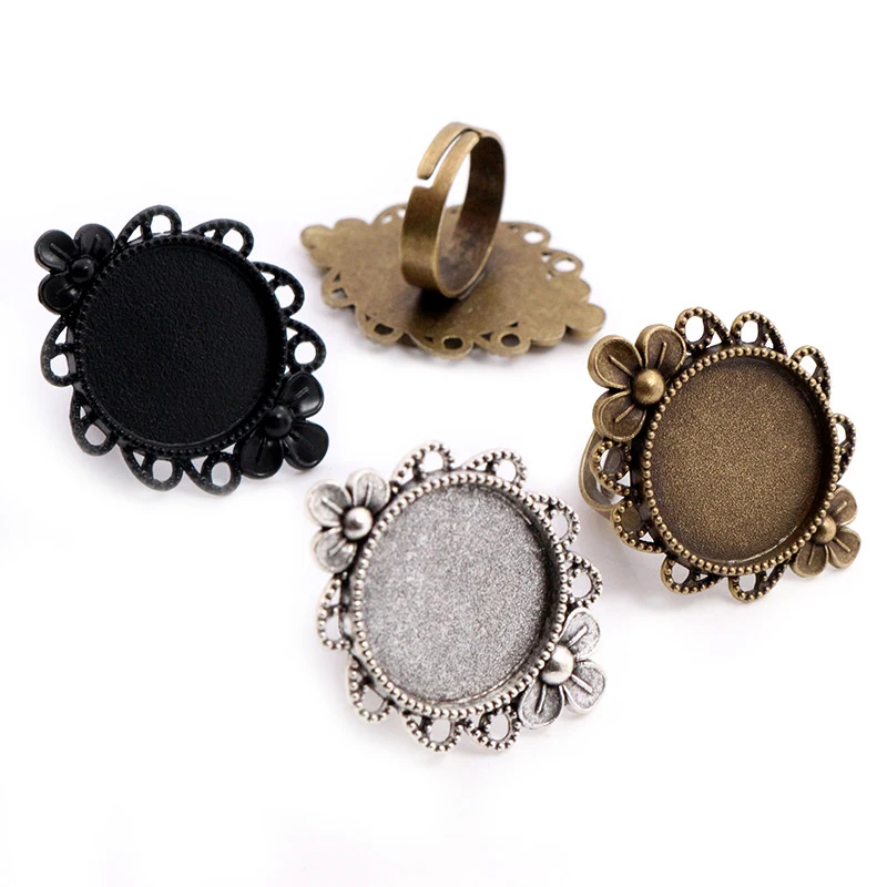 

20mm 5pcs Antique Silver Plated Bronze Brass Adjustable Vintage Ring Settings Blank/Base,Fit 20mm Glass Cabochons,Buttons Bezels