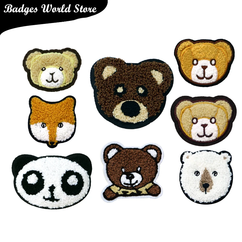 Cartoon Decorative Patch Bear Cat Panda Fox icon Embroidered Applique Patches For DIY Iron on Badges Stickers on the clothes